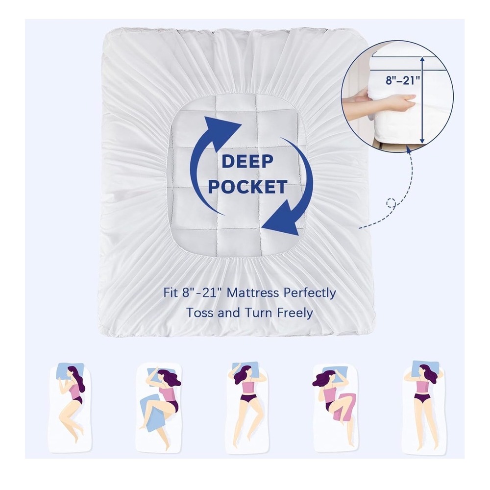 Cooling Mattress Topper Cal King 900GSM Extra Thick Down White Deep Pockets NEW - Picture 7 of 9